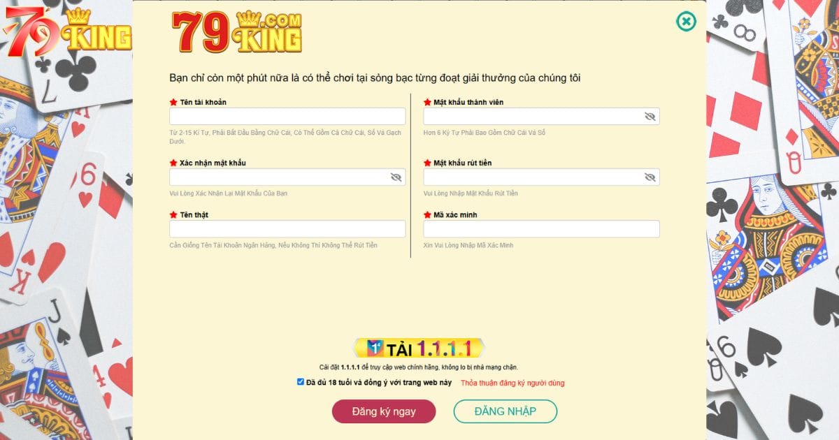 Đăng ký duy nhất 1 tài khoản 79KING để chơi