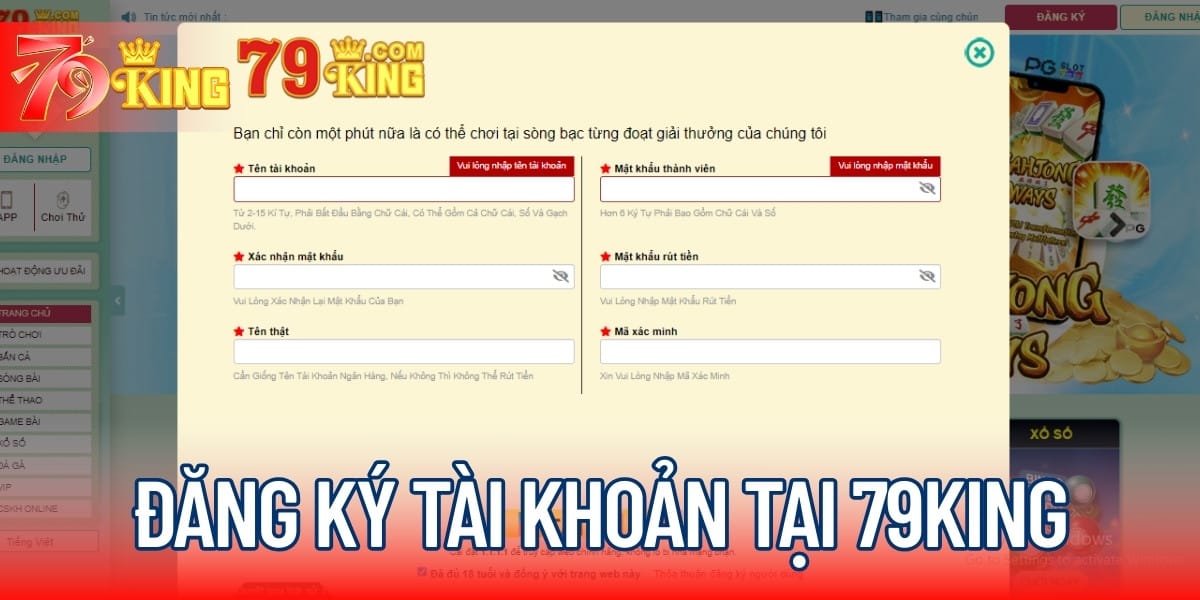Đăng ký tài khoản tại 79KING
